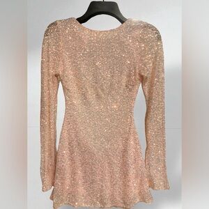 Lucy in the Sky Glitter Long Sleeve Mini Dress in champagne color